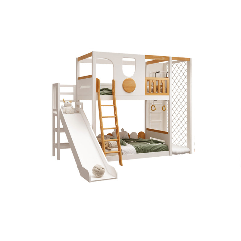 Contemporary White Bunk Bed in Solid Wood with Built-In Ladder