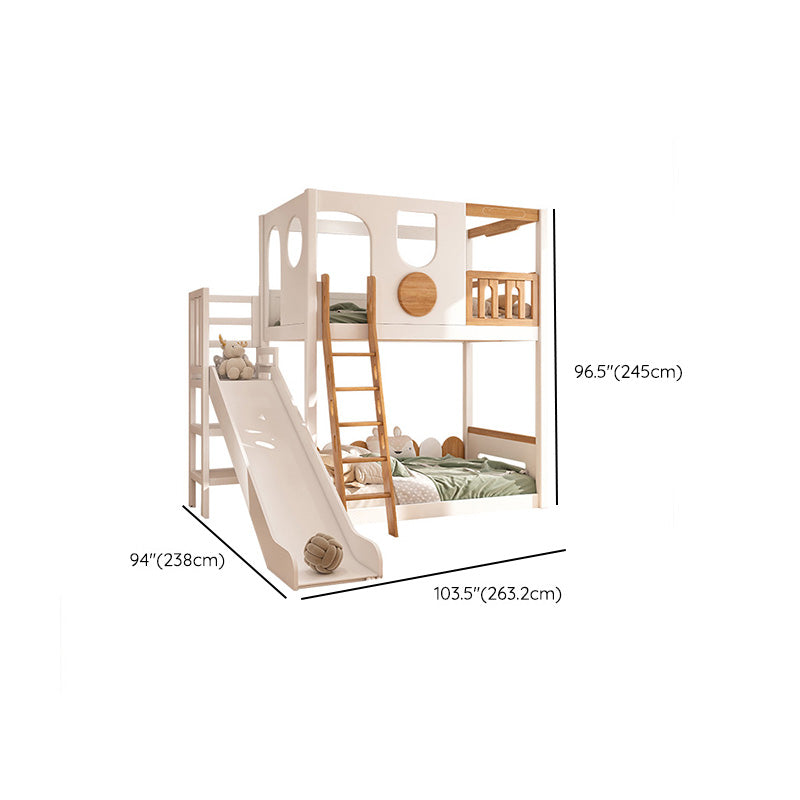 Contemporary White Bunk Bed in Solid Wood with Built-In Ladder