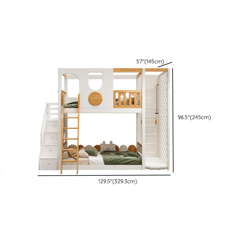 Contemporary White Bunk Bed in Solid Wood with Built-In Ladder