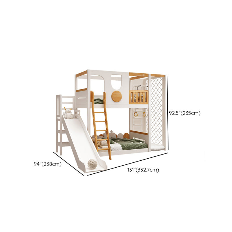 Contemporary White Bunk Bed in Solid Wood with Built-In Ladder