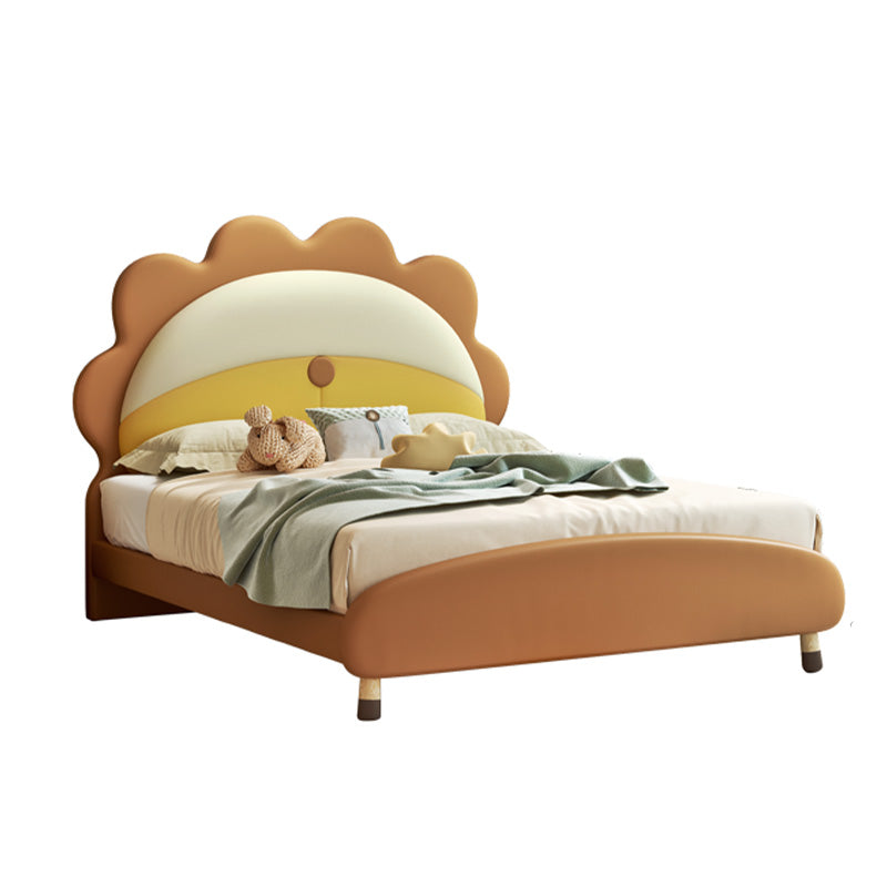 Contemporary Animal Theme Standard Bed with Panel Headboard in Brown