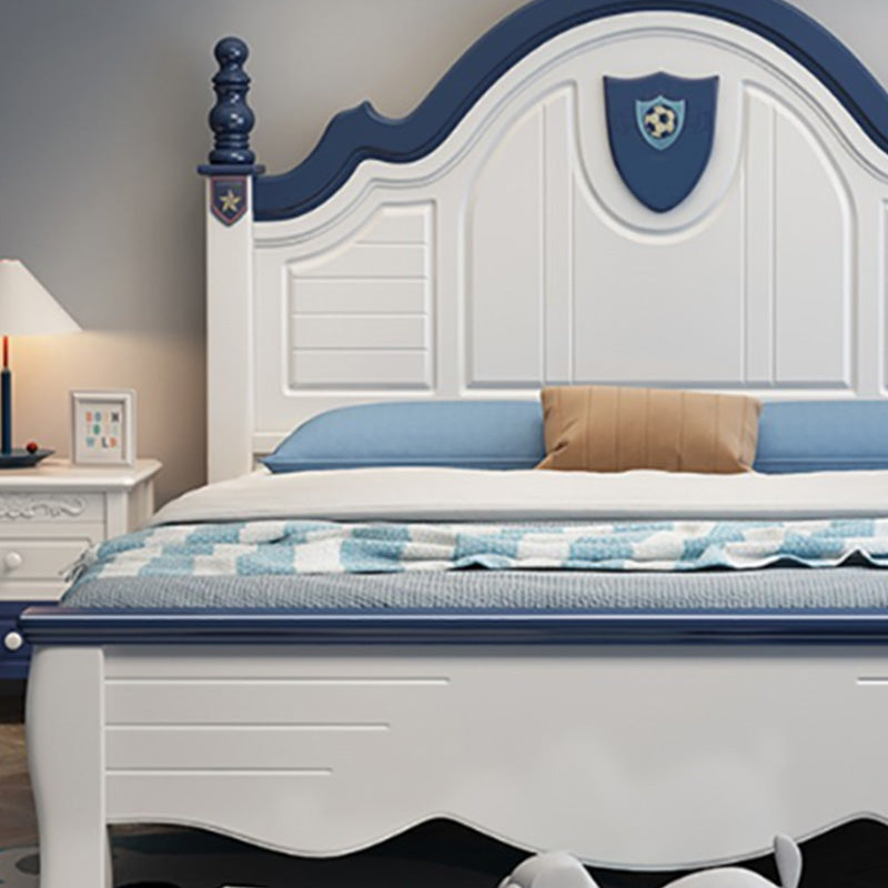 Contemporary Solid Wood Kids Bed Sports Panel Headboard White Storage Standard Bed