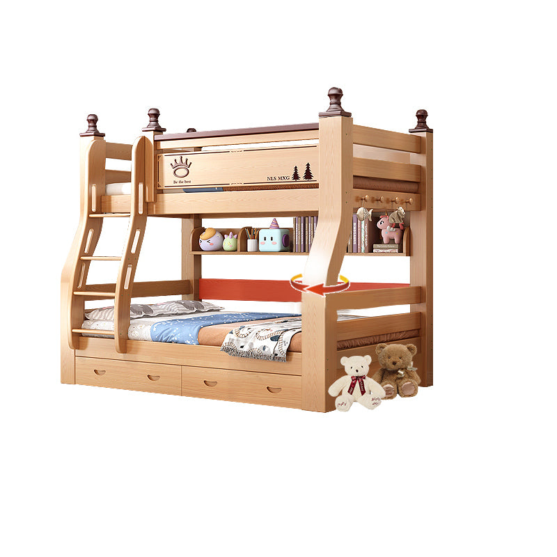 Natural Solid Wood Bunk Bed Storage No Theme Kids Bed with Mattress