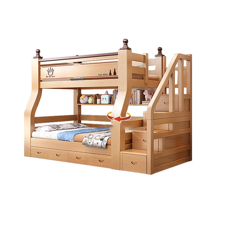 Natural Solid Wood Bunk Bed Storage No Theme Kids Bed with Mattress