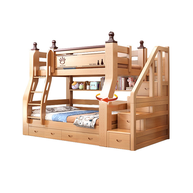 Natural Solid Wood Bunk Bed Storage No Theme Kids Bed with Mattress