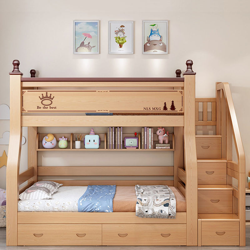 Natural Solid Wood Bunk Bed Storage No Theme Kids Bed with Mattress