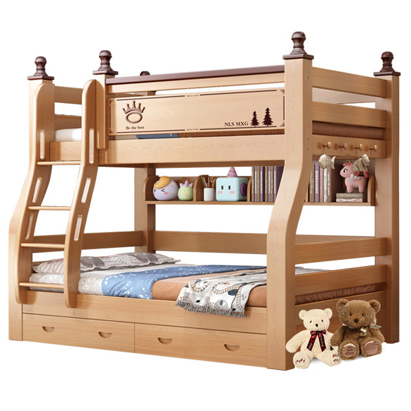 Natural Solid Wood Bunk Bed Storage No Theme Kids Bed with Mattress