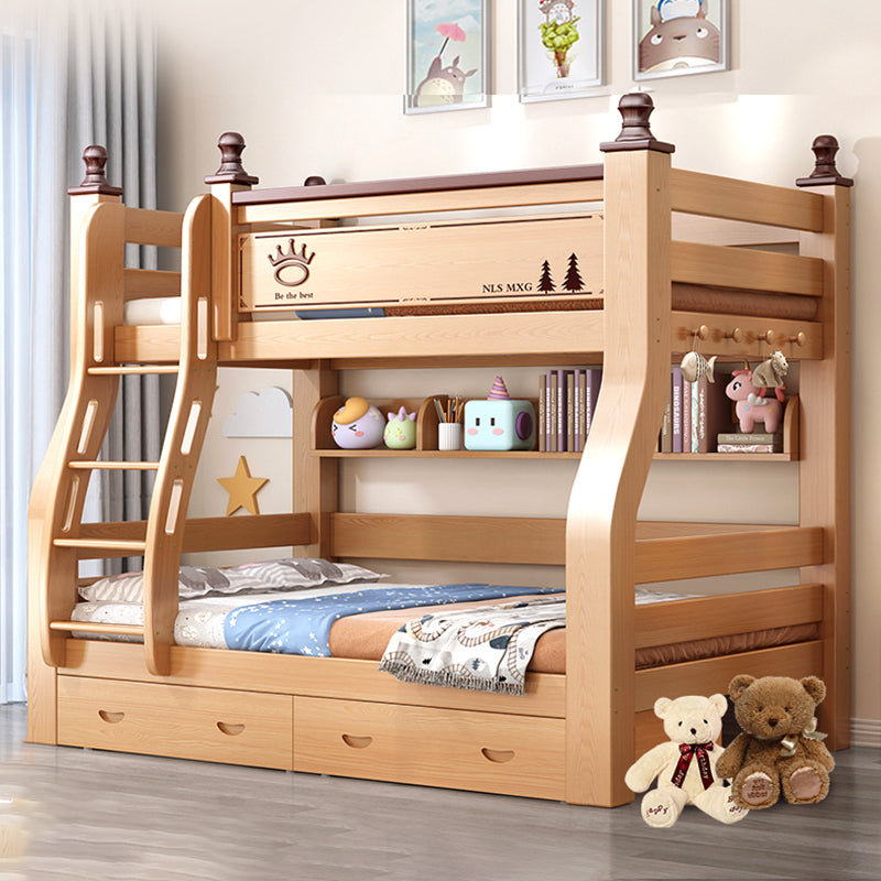 Natural Solid Wood Bunk Bed Storage No Theme Kids Bed with Mattress