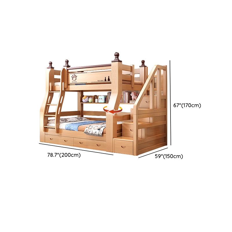 Natural Solid Wood Bunk Bed Storage No Theme Kids Bed with Mattress