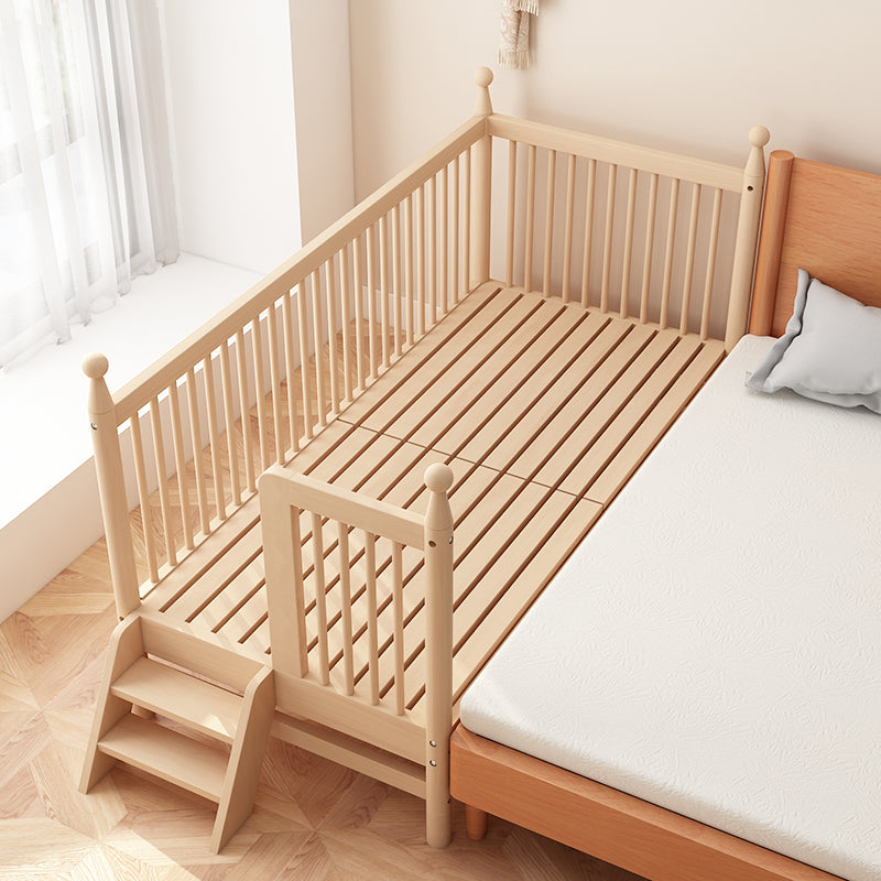 Solid Wood Kids Bed Natural Toddler Bed with Detachable Guardrails