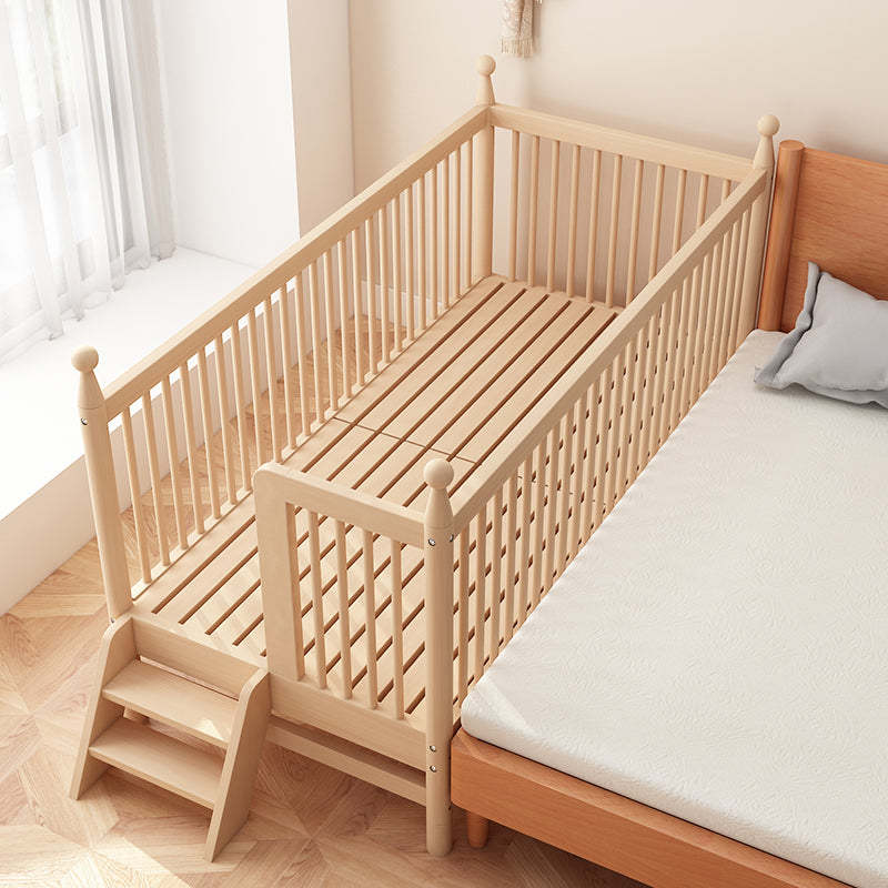 Solid Wood Kids Bed Natural Toddler Bed with Detachable Guardrails