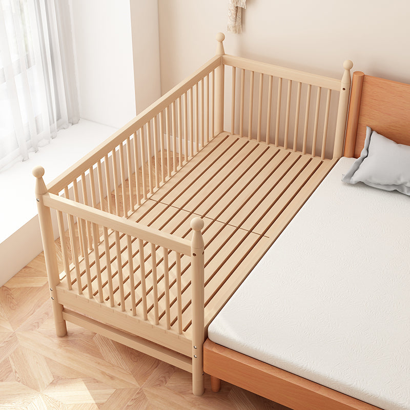 Solid Wood Kids Bed Natural Toddler Bed with Detachable Guardrails