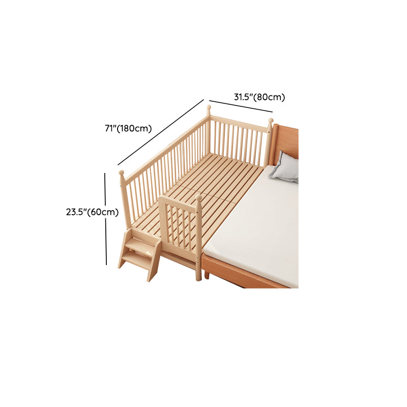 Solid Wood Kids Bed Natural Toddler Bed with Detachable Guardrails