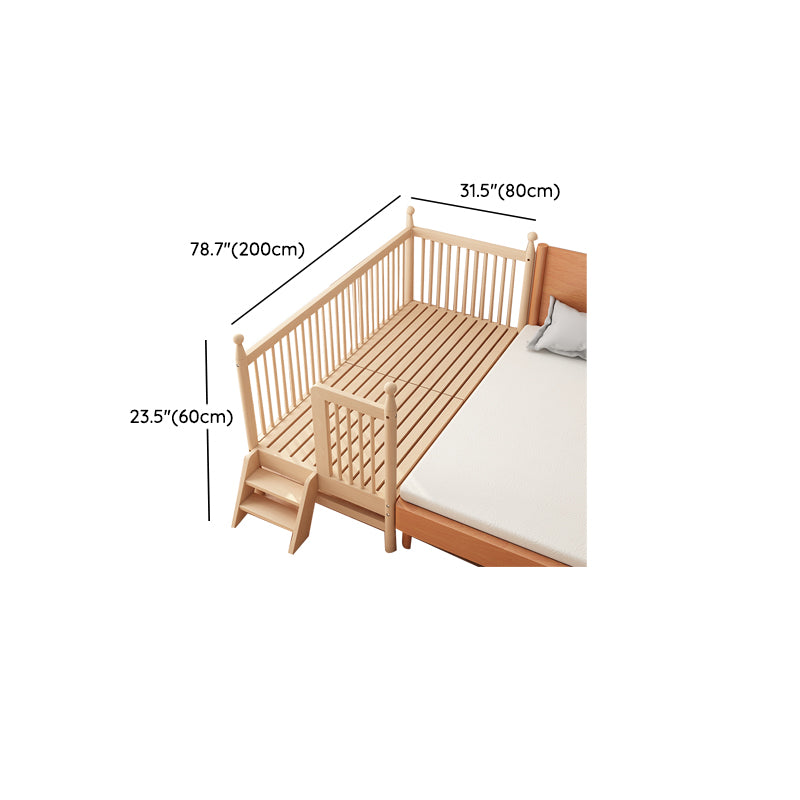 Solid Wood Kids Bed Natural Toddler Bed with Detachable Guardrails