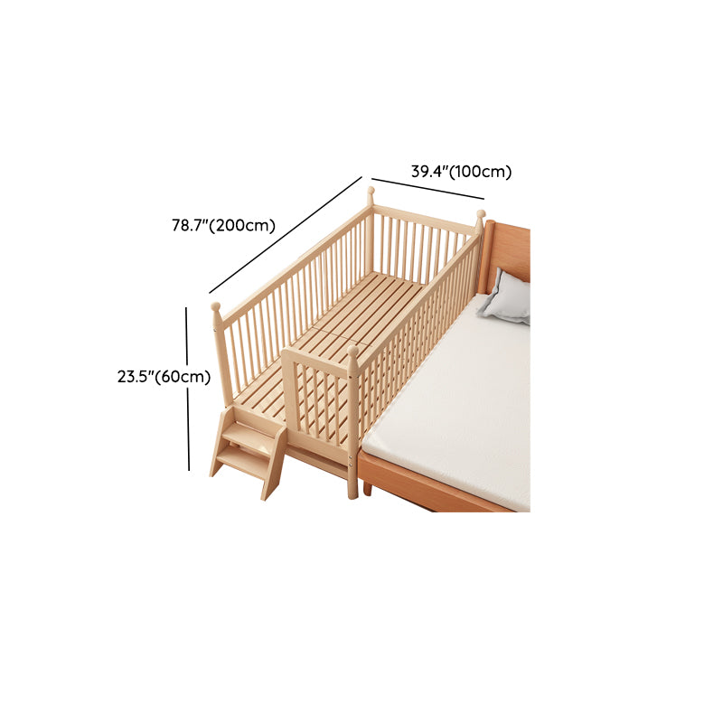 Solid Wood Kids Bed Natural Toddler Bed with Detachable Guardrails