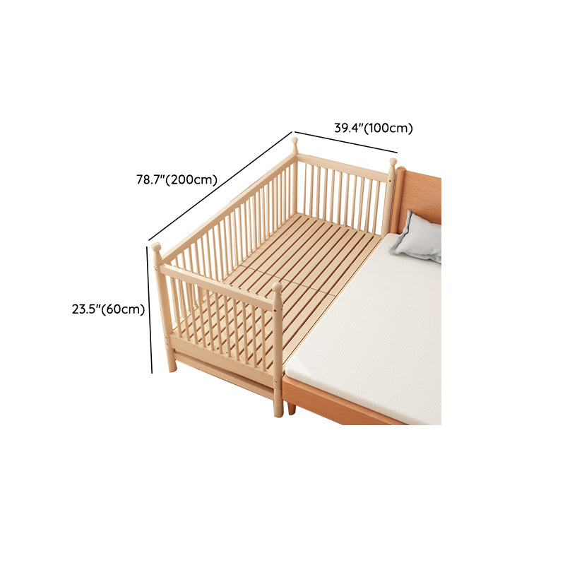 Solid Wood Kids Bed Natural Toddler Bed with Detachable Guardrails