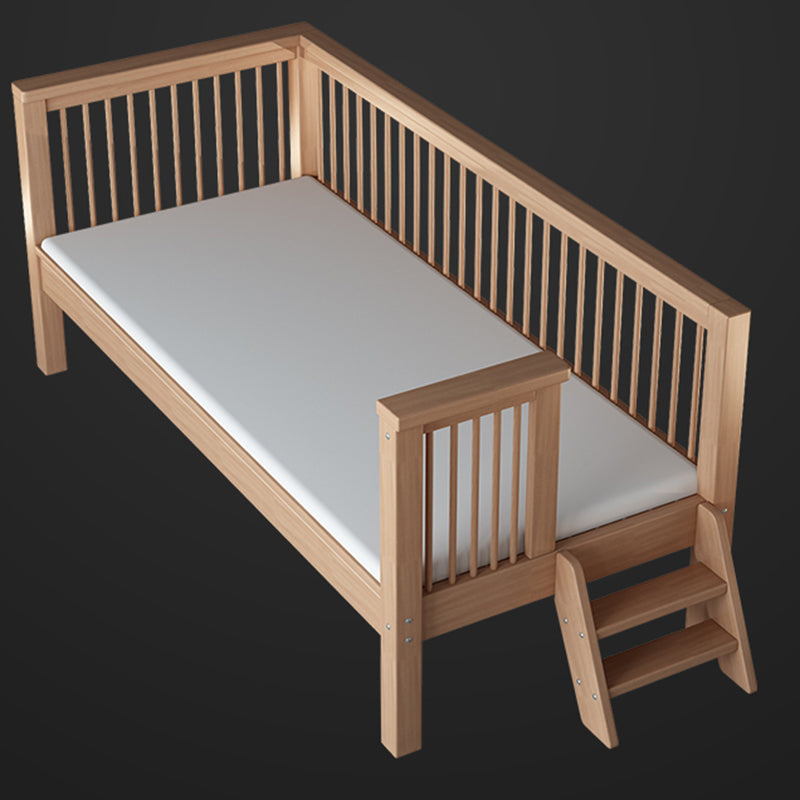 Tall Clearance Toddler Bed Natural Solid Wood Kids Bed with Detachable Guardrails