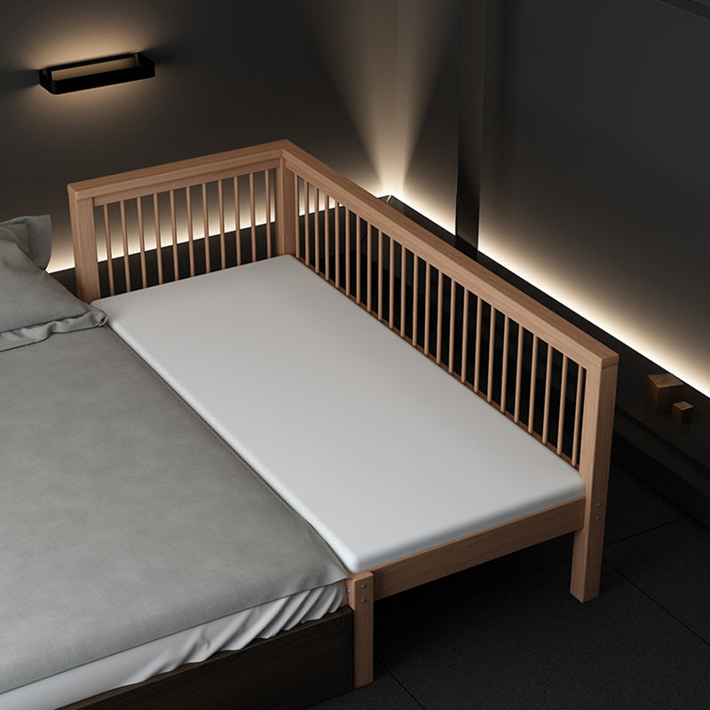 Tall Clearance Toddler Bed Natural Solid Wood Kids Bed with Detachable Guardrails