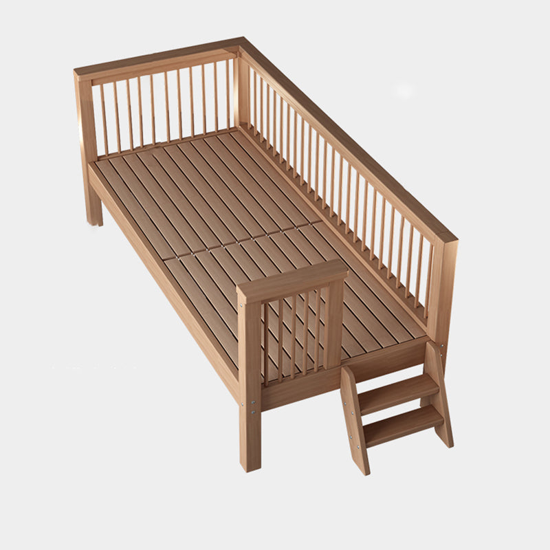 Tall Clearance Toddler Bed Natural Solid Wood Kids Bed with Detachable Guardrails