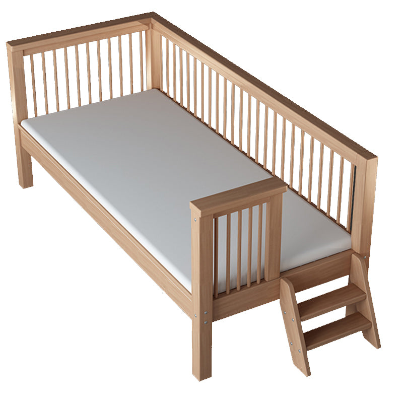 Tall Clearance Toddler Bed Natural Solid Wood Kids Bed with Detachable Guardrails