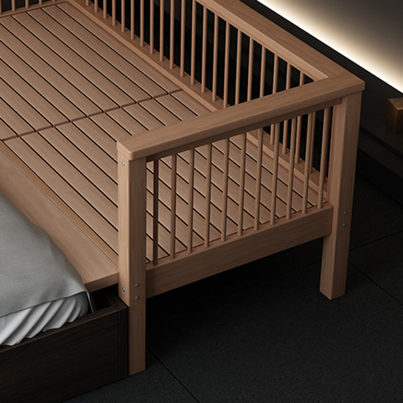 Tall Clearance Toddler Bed Natural Solid Wood Kids Bed with Detachable Guardrails