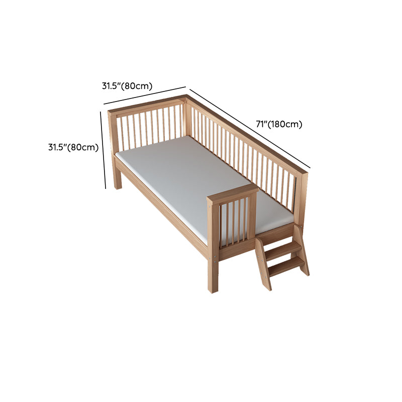 Tall Clearance Toddler Bed Natural Solid Wood Kids Bed with Detachable Guardrails