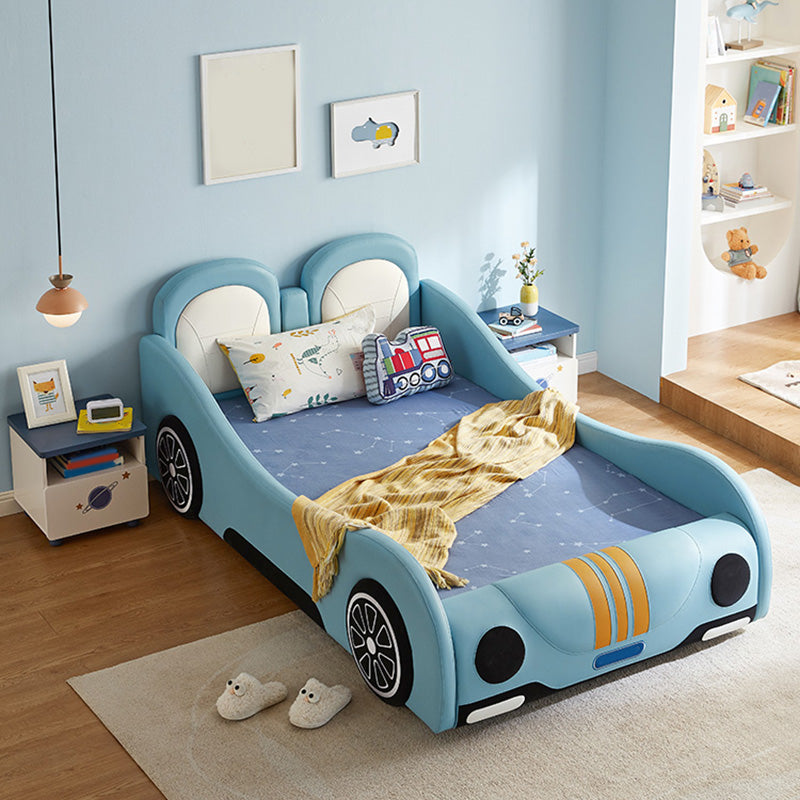 Leather Modern Cars Kids Bed Upholstered Headboard Panel Bed