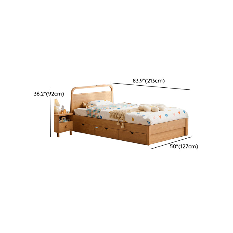 No Theme Panel Bed Modern Solid Wood Standard Bed with Storage