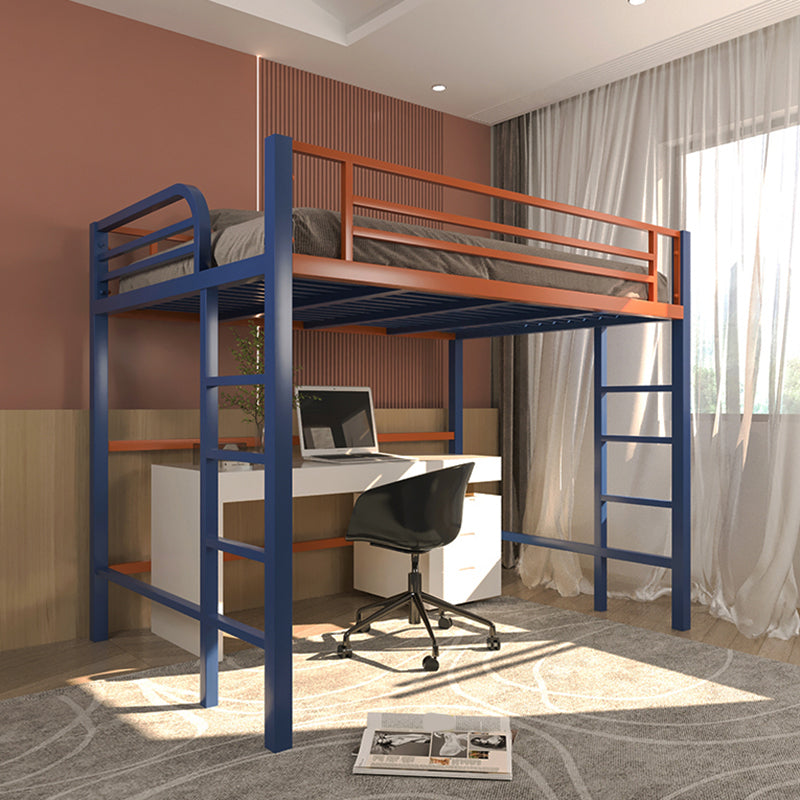 Modern Built-In Ladder Loft Bed Headboard Bed with Guardrail