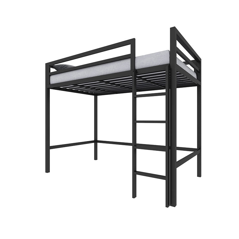 Modern Metal Loft Bed Built-In Ladder Headboard Bed with Guardrail