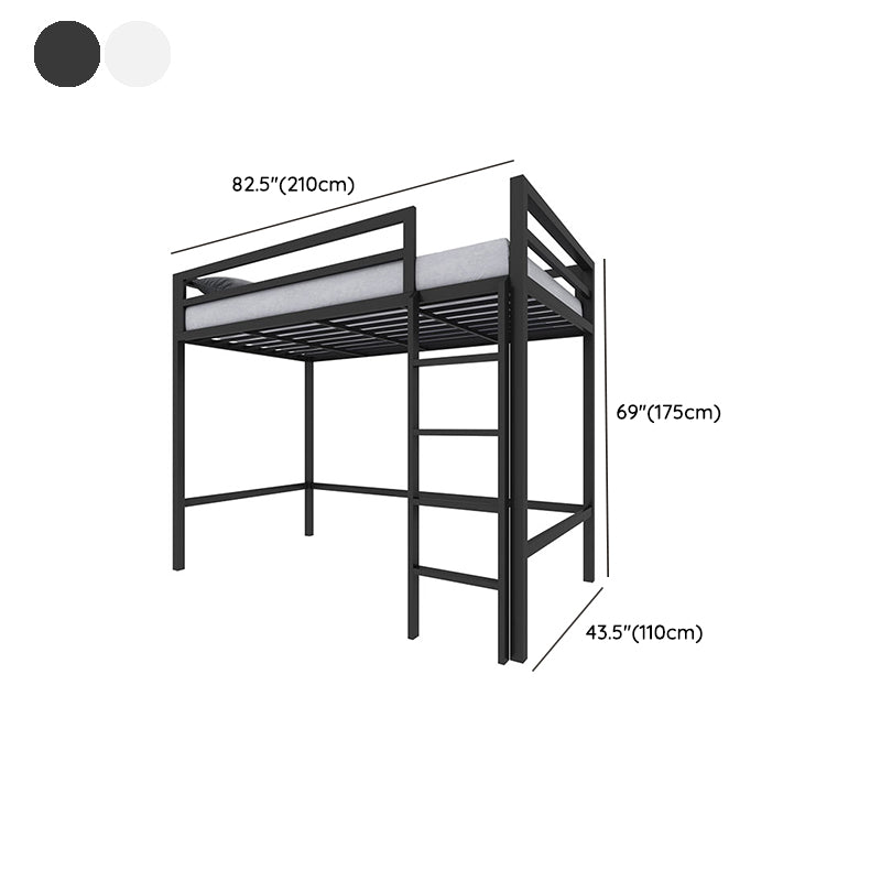 Modern Metal Loft Bed Built-In Ladder Headboard Bed with Guardrail