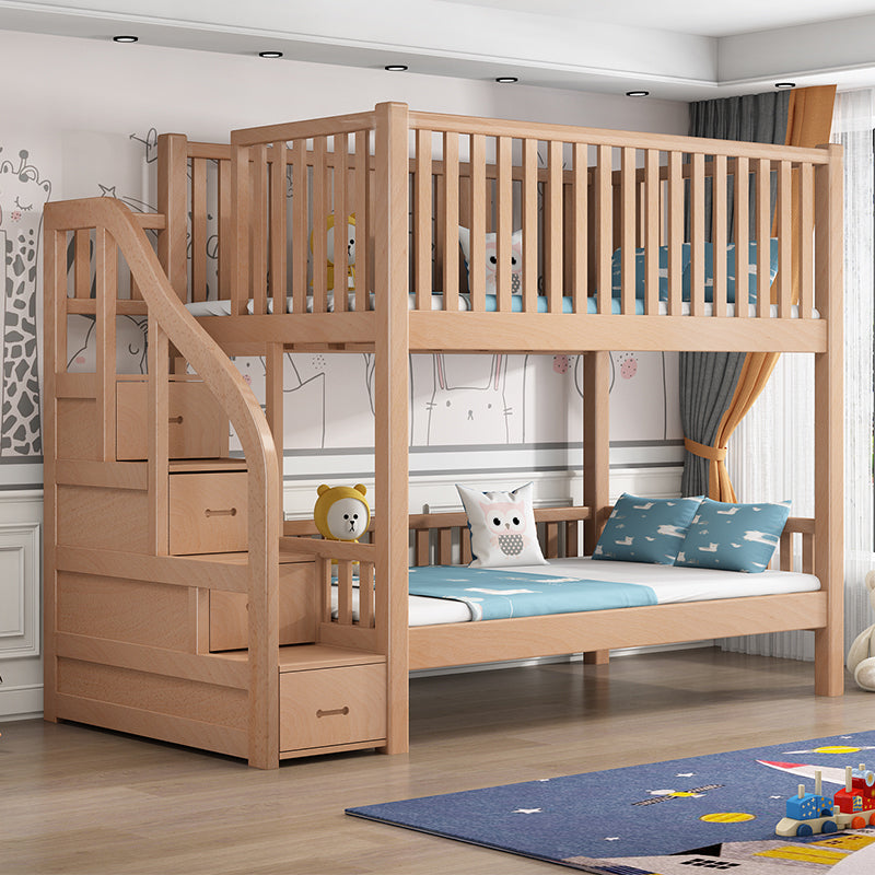 Contemporary Solid Wood Bunk Bed Natural Loft Bed with Guardrail