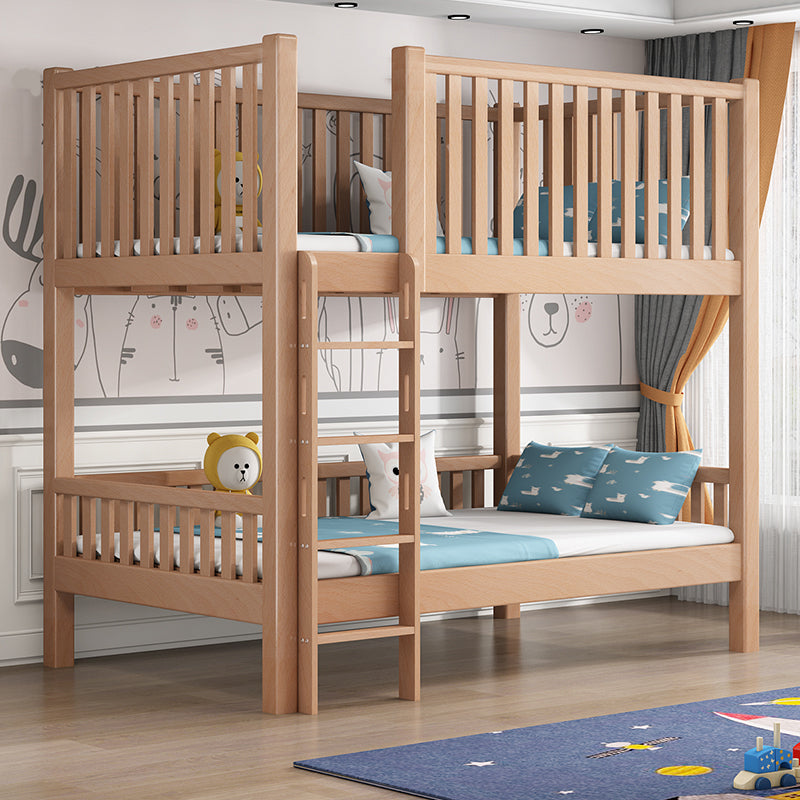 Contemporary Solid Wood Bunk Bed Natural Loft Bed with Guardrail