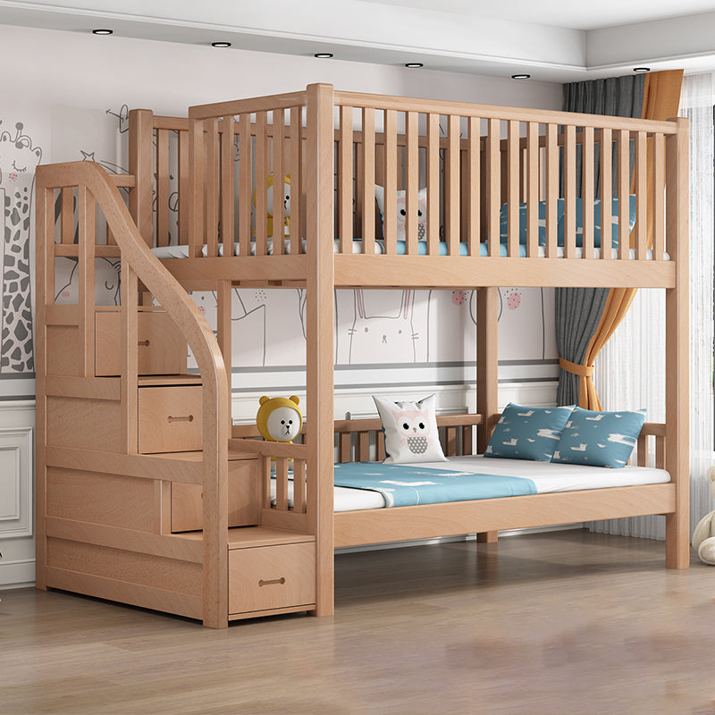 Contemporary Solid Wood Bunk Bed Natural Loft Bed with Guardrail