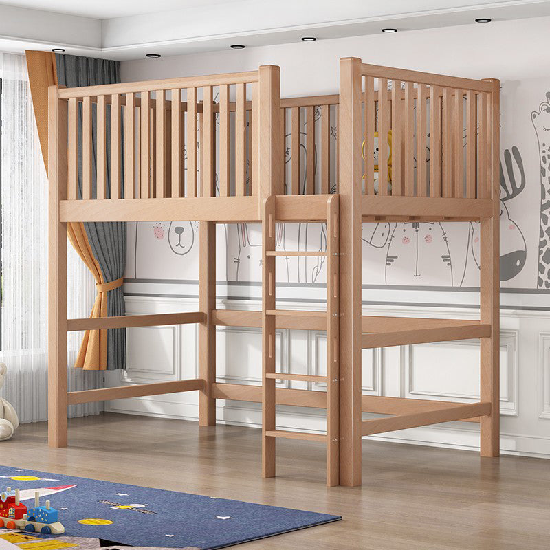 Contemporary Solid Wood Bunk Bed Natural Loft Bed with Guardrail