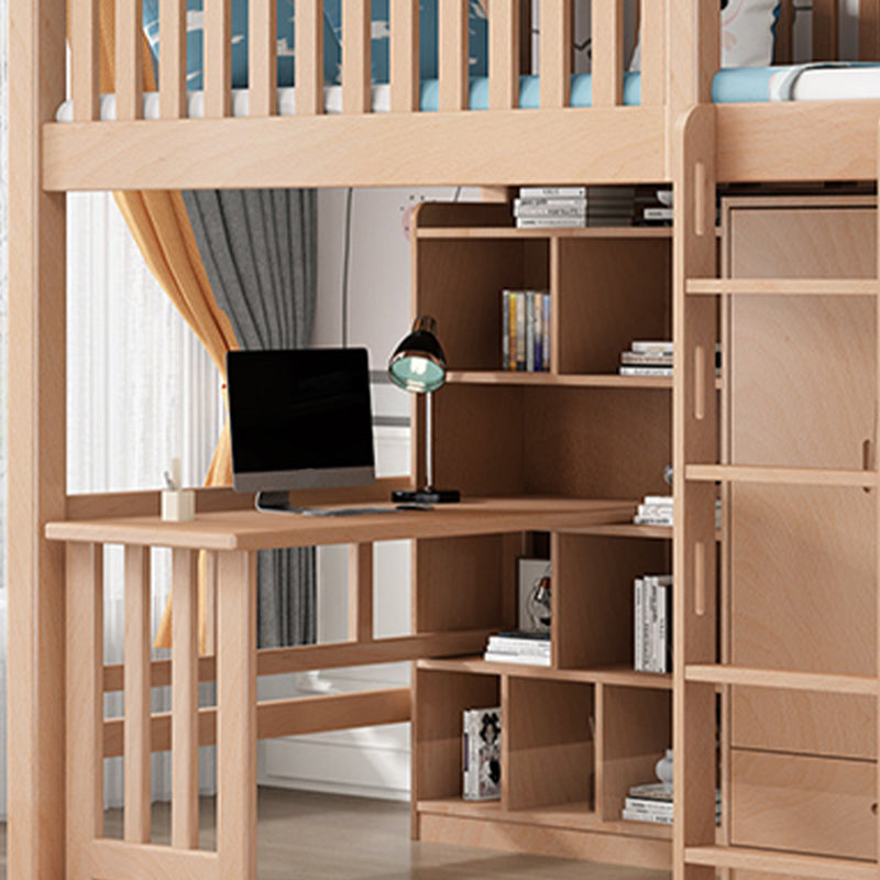 Contemporary Solid Wood Bunk Bed Natural Loft Bed with Guardrail