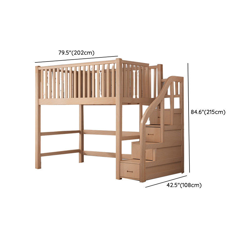 Contemporary Solid Wood Bunk Bed Natural Loft Bed with Guardrail