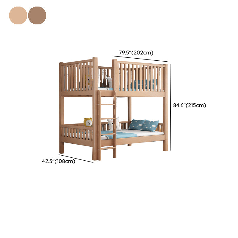 Contemporary Solid Wood Bunk Bed Natural Loft Bed with Guardrail