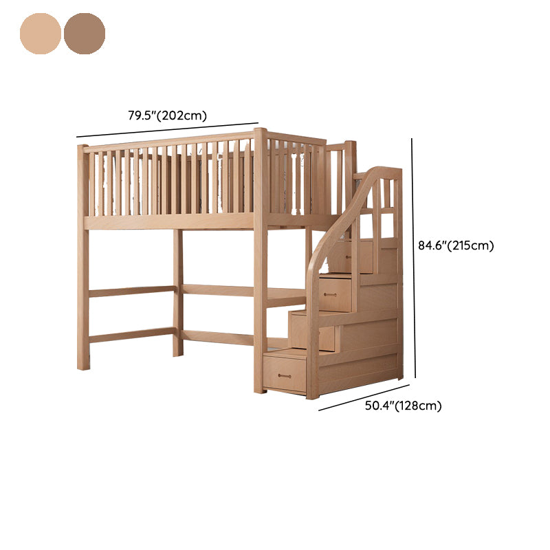 Contemporary Solid Wood Bunk Bed Natural Loft Bed with Guardrail