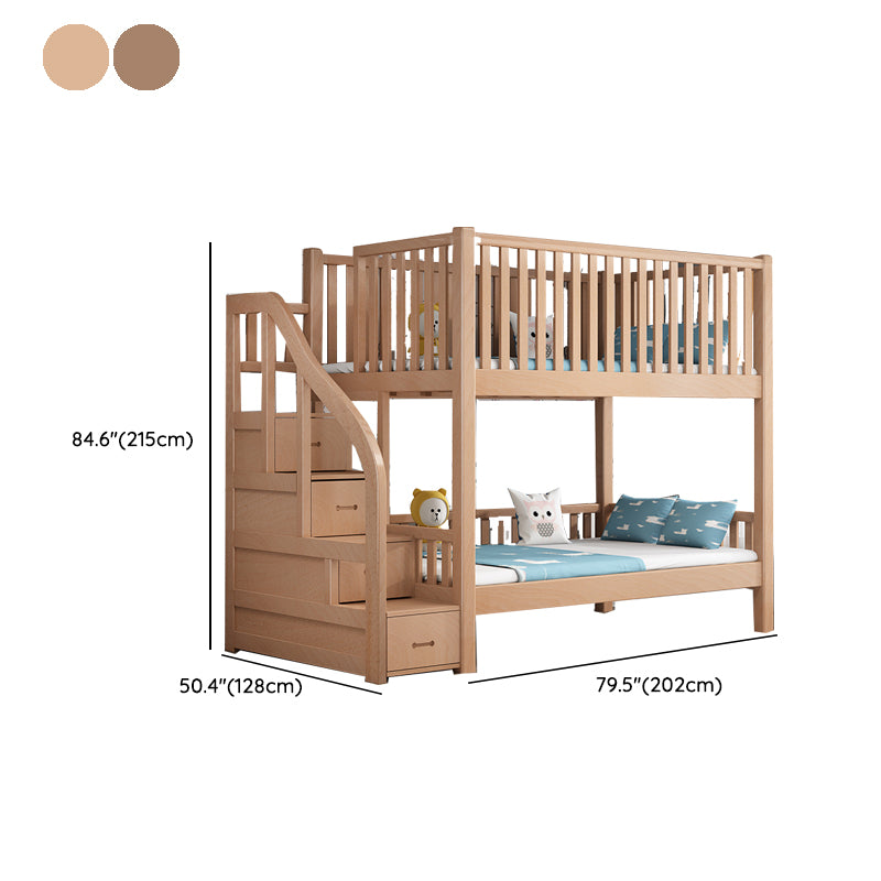 Contemporary Solid Wood Bunk Bed Natural Loft Bed with Guardrail