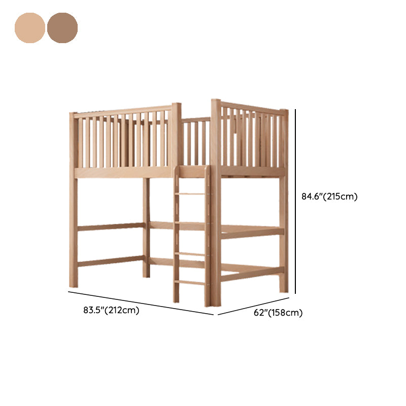 Contemporary Solid Wood Bunk Bed Natural Loft Bed with Guardrail