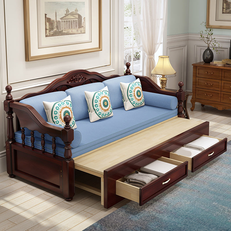 French Style Solid Wood Kid Bed Panel Headboard Daybed with Storage