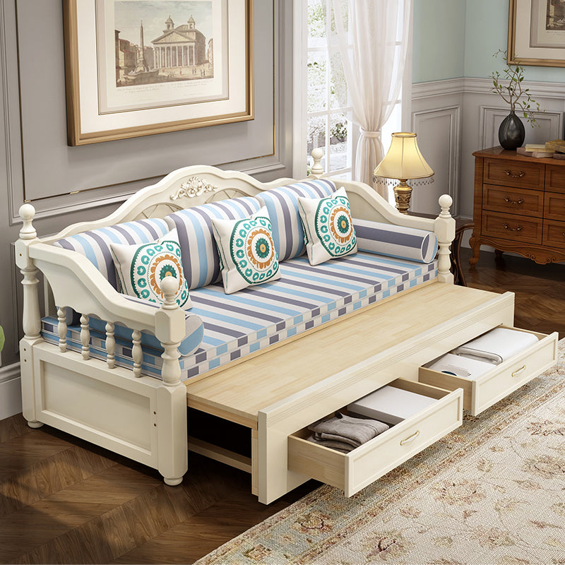 French Style Solid Wood Kid Bed Panel Headboard Daybed with Storage