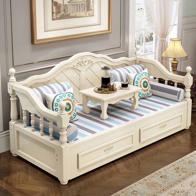 French Style Solid Wood Kid Bed Panel Headboard Daybed with Storage