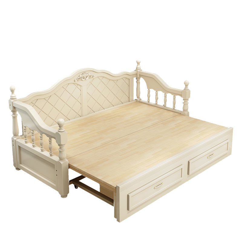 French Style Solid Wood Kid Bed Panel Headboard Daybed with Storage