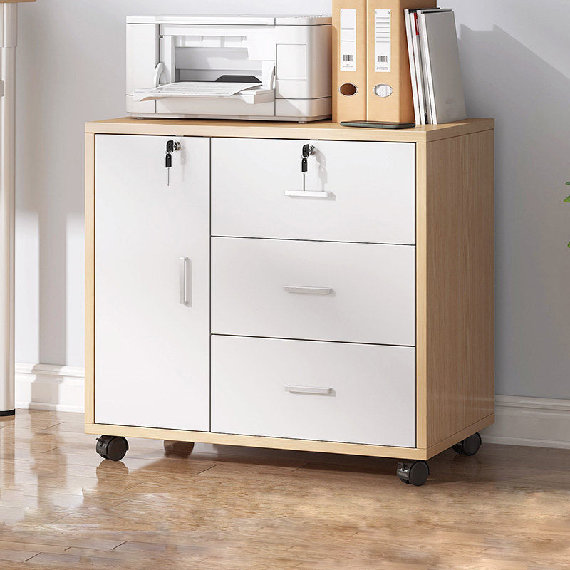 Mid Century Modern Cabinet Wood Locking Drawers and Storage Cabinet with Castors