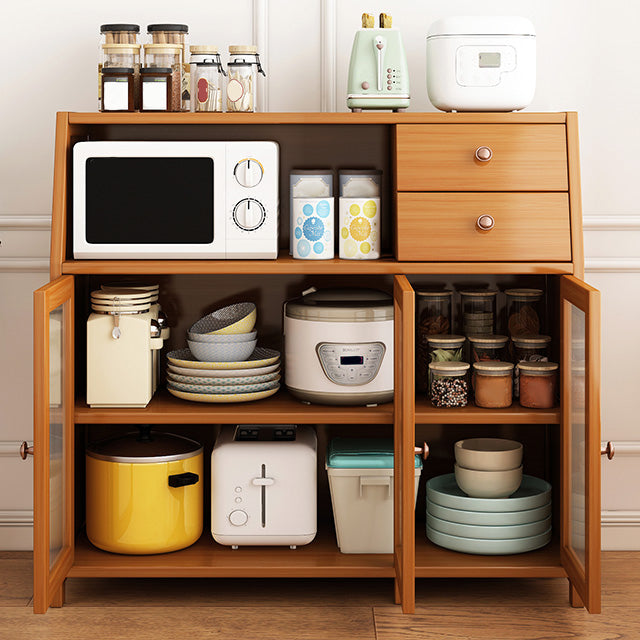 Brown Bamboo Dining Server Contemporary Sideboard Cabinet for Kitchen