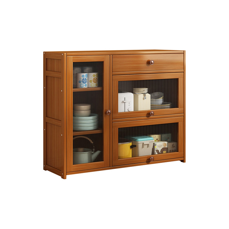 Brown Bamboo Dining Server Contemporary Sideboard Cabinet for Kitchen