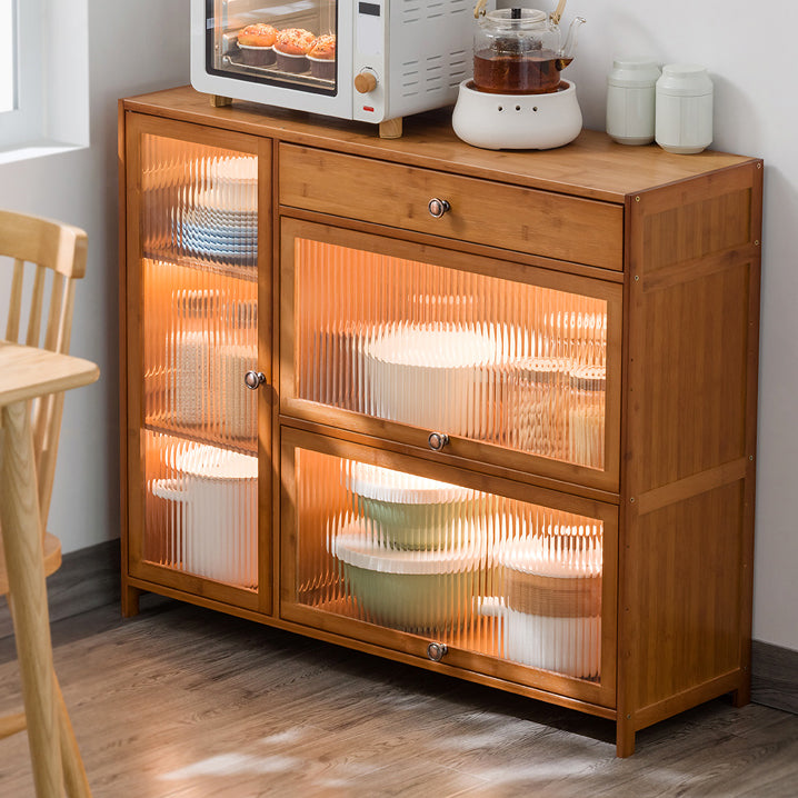 Brown Bamboo Dining Server Contemporary Sideboard Cabinet with Drawer