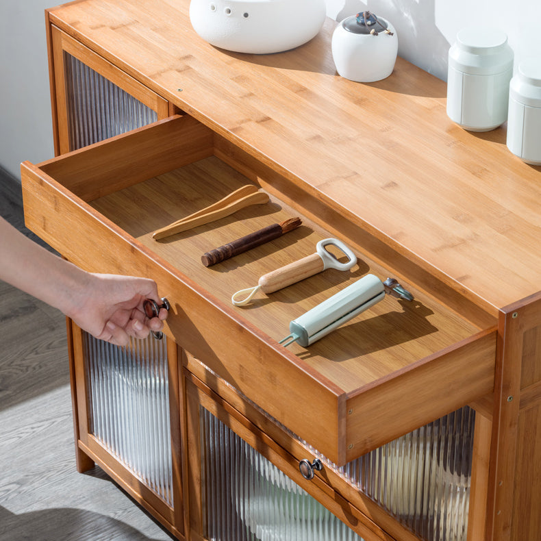 Brown Bamboo Dining Server Contemporary Sideboard Cabinet with Drawer